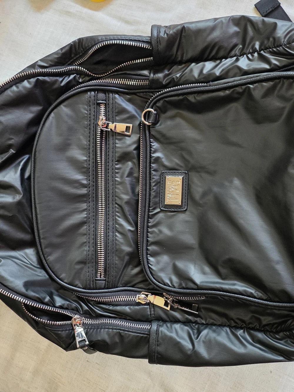 Men's Black Quilted Nylon Backpack with Silver Hardware